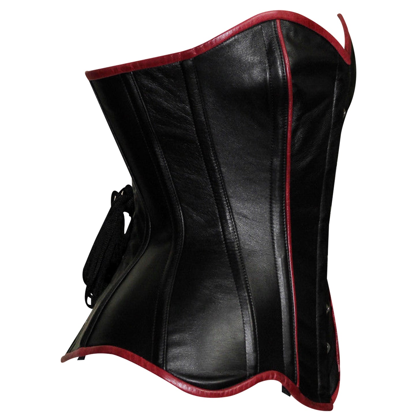 Handmade Black Red Trim Gothic Leather Steel Boned Overbust Corset
