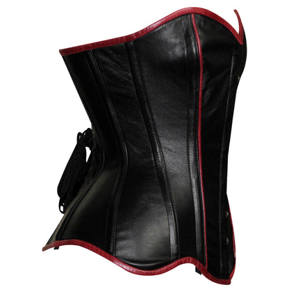 Handmade Black Red Trim Gothic Leather Steel Boned Overbust Corset