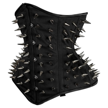 Black Spiked Steampunk Cotton Steel Boned Underbust Corset