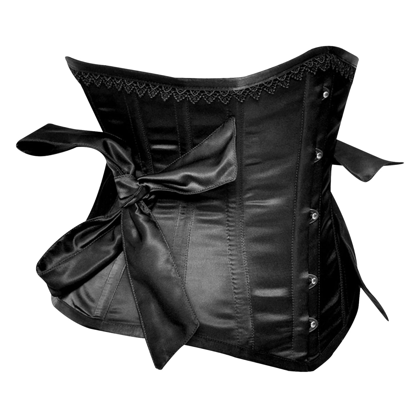 Black Satin Steel Boned Side Bows Underbust Corset