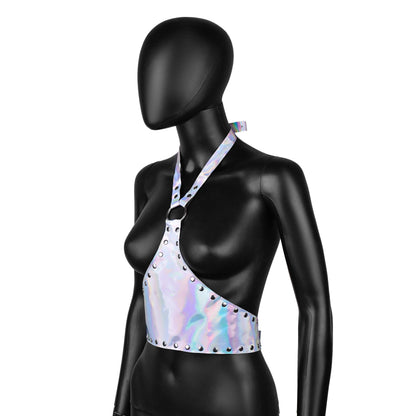 Holographic Leather Harness Crop Top