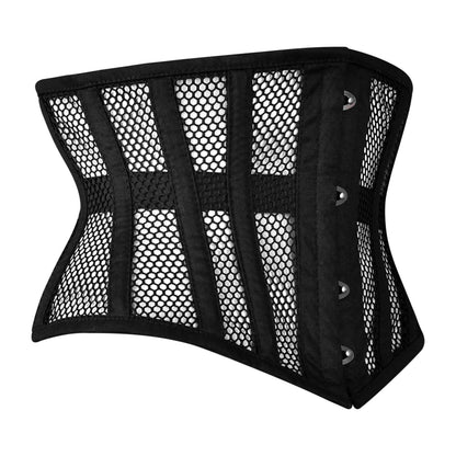 Handmade Black Cotton Mesh Steel Boned Mini Cincher Corset