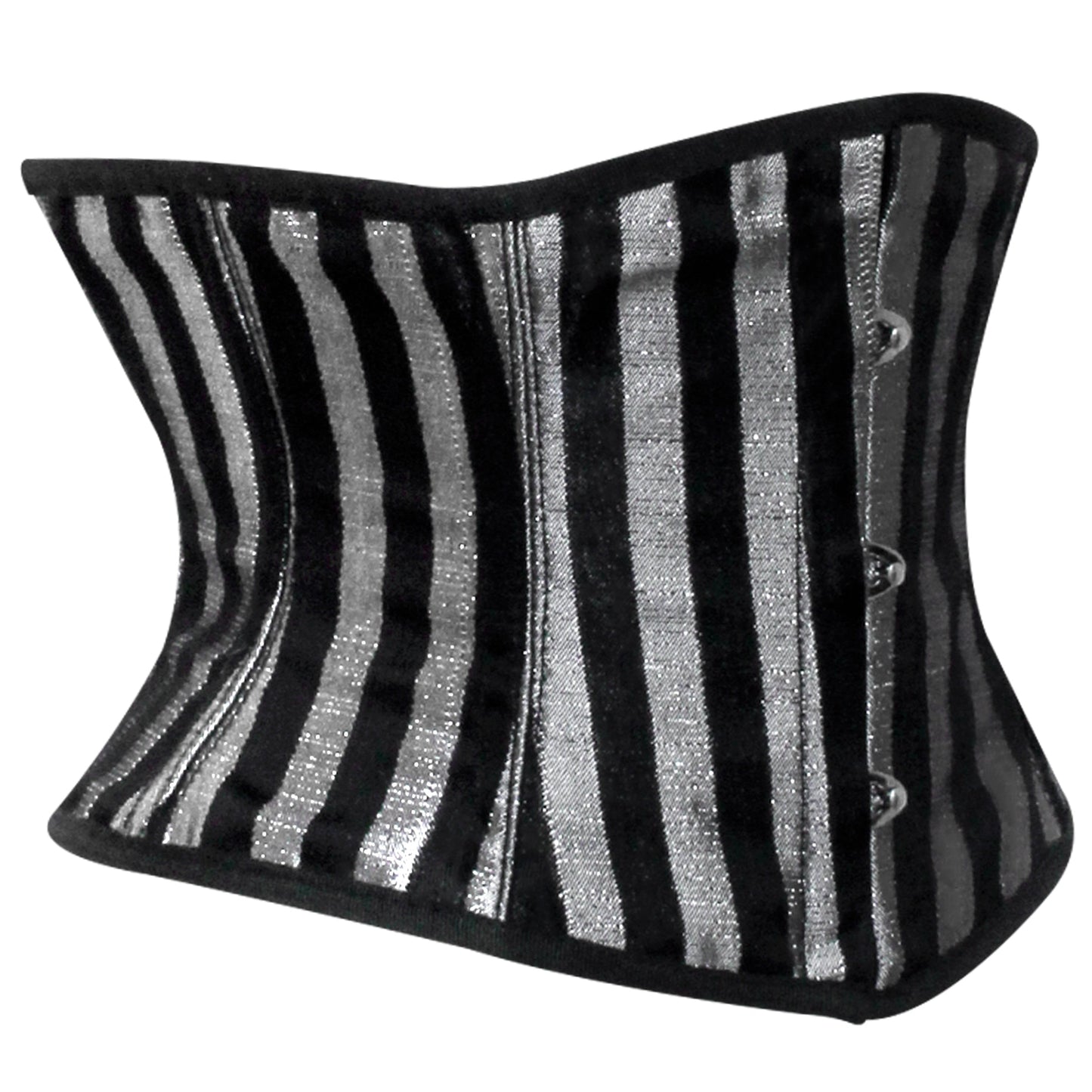 Handmade Silver Black Brocade Steel Boned Mini Cincher Corset
