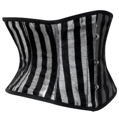 Handmade Silver Black Brocade Steel Boned Mini Cincher Corset