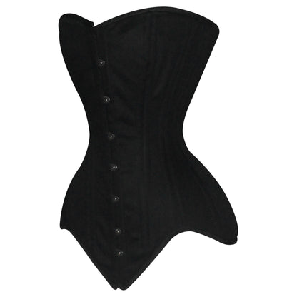 Handmade Black Cotton Steel Boned Overbust Waist Training Corset