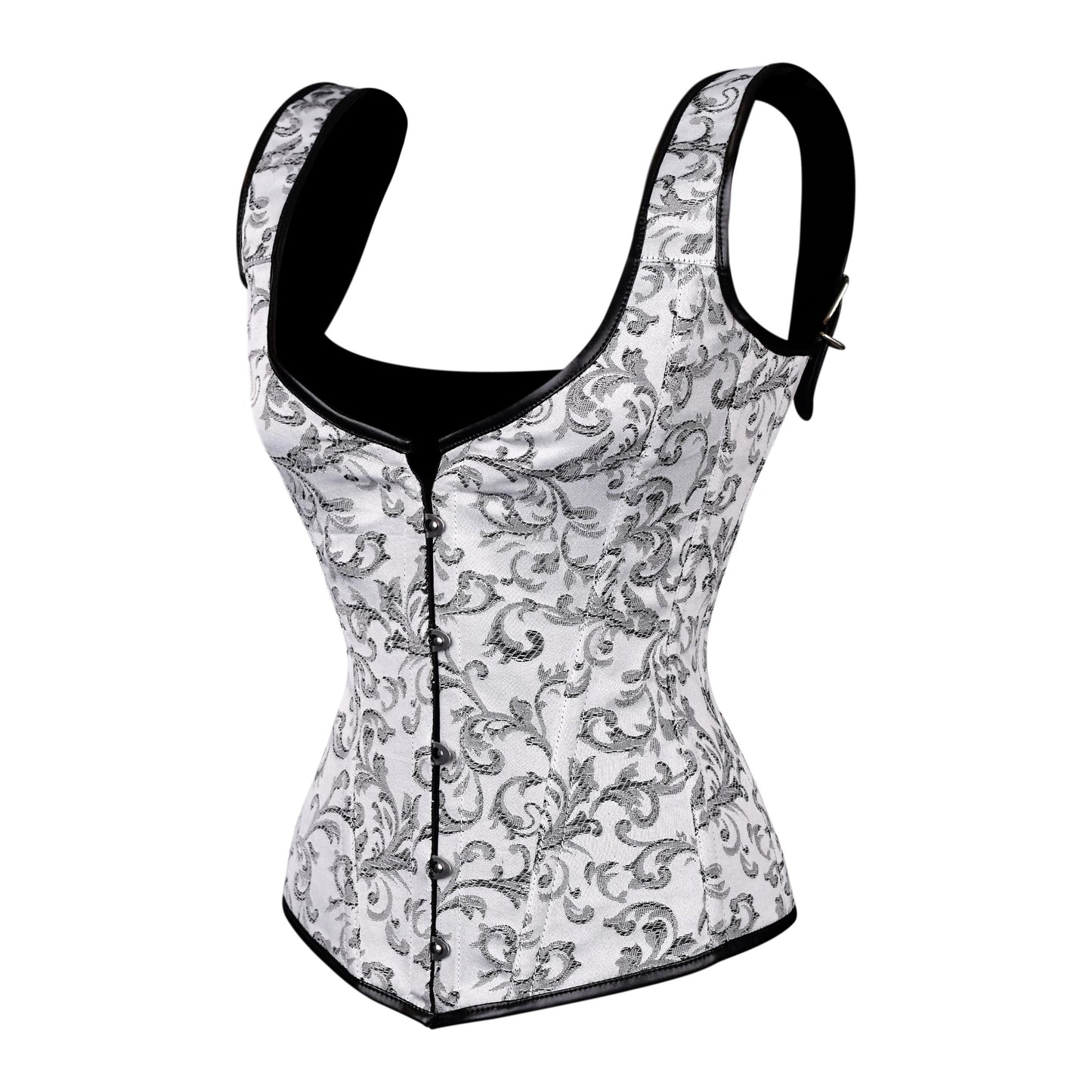 White & Silver Brocade Corset with Shoulder Straps