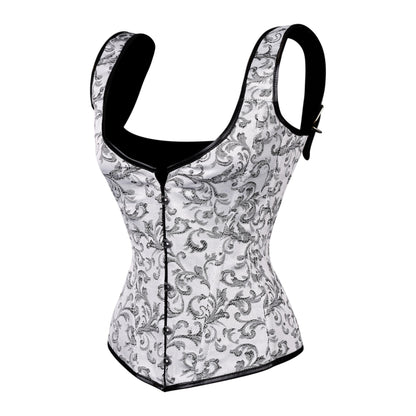 White & Silver Brocade Corset with Shoulder Straps