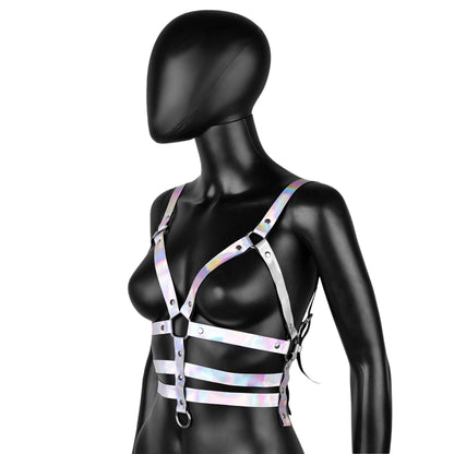 Holographic Leather Strappy Harness