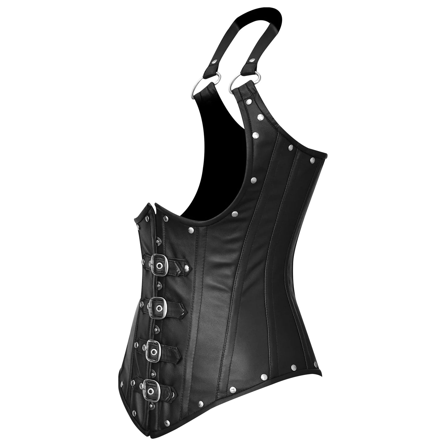 Black Steampunk Leather Steel Boned Underbust Corset