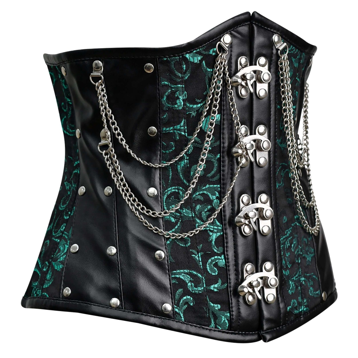 Green Brocade Underbust Steel Boned Lace-up Corset