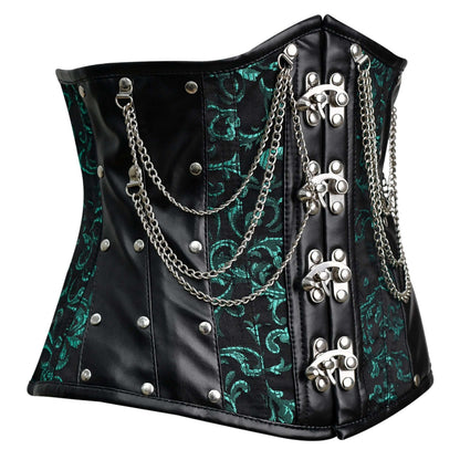Green Brocade Underbust Steel Boned Lace-up Corset