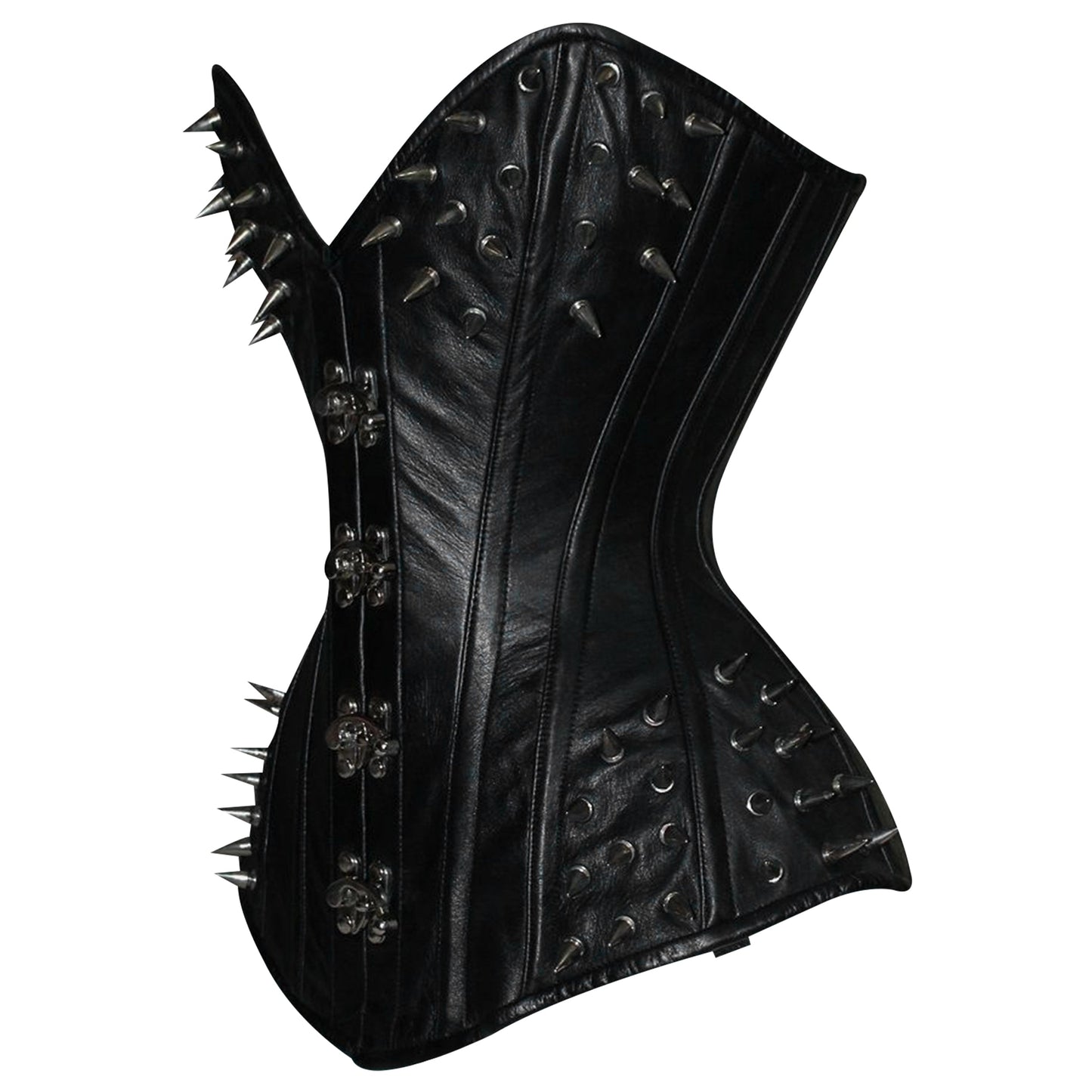 Handmade Black Spiked Steampunk Leather Steel Boned Overbust Corset