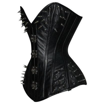 Handmade Black Spiked Steampunk Leather Steel Boned Overbust Corset