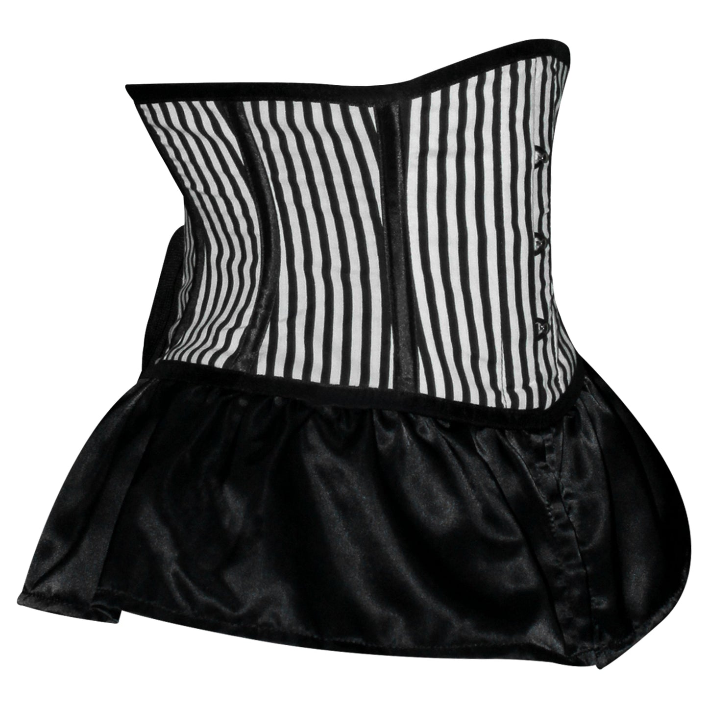 Handmade Black White Pinstripe Satin Steel Boned Underbust Fairy Flare Corset