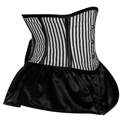 Handmade Black White Pinstripe Satin Steel Boned Underbust Fairy Flare Corset