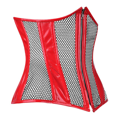 Red PVC Fishnet Underbust Steel Boned Corset