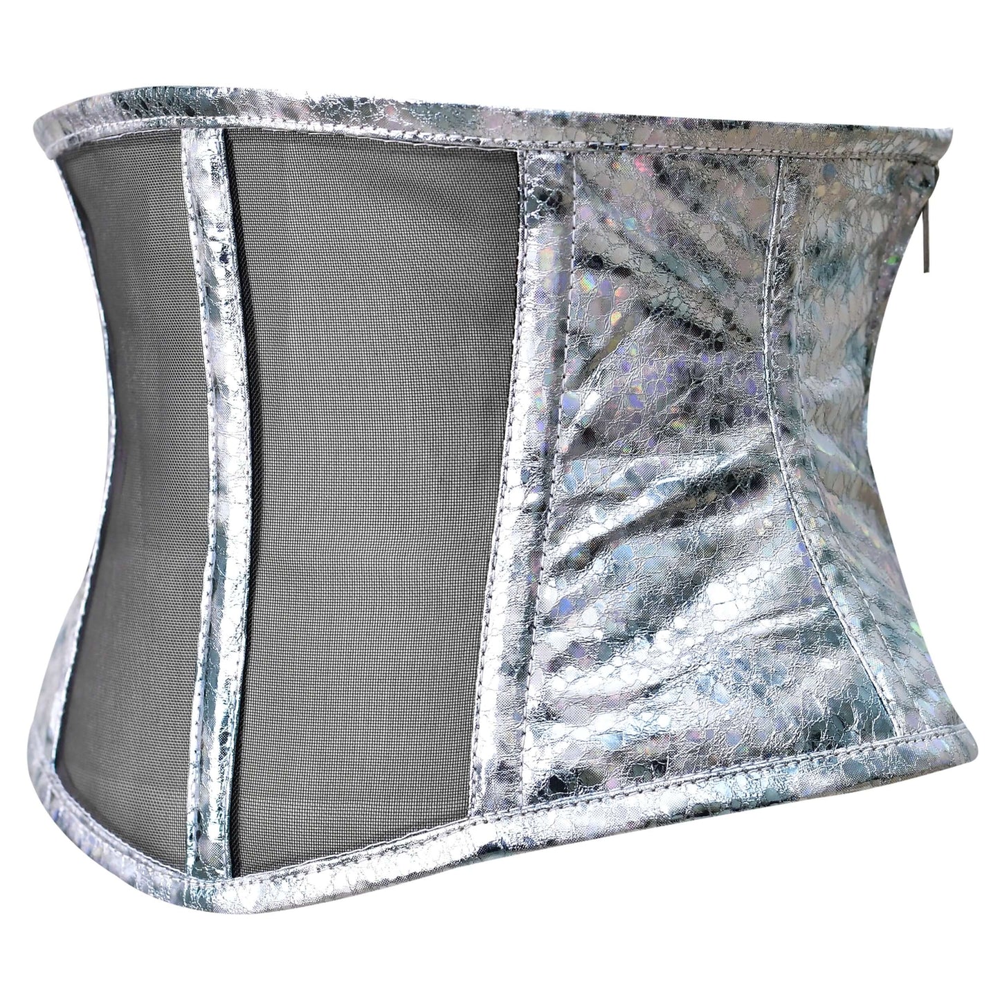 Silver crackle Holographic Sheer Mini Cincher corset/ Waist Trainer Short torso