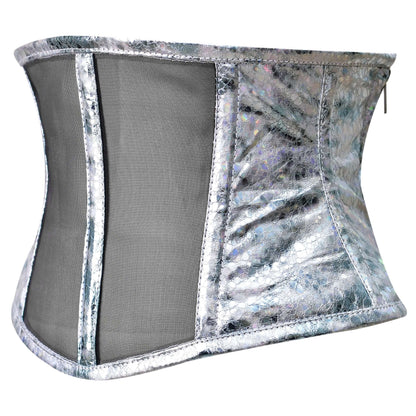 Silver crackle Holographic Sheer Mini Cincher corset/ Waist Trainer Short torso