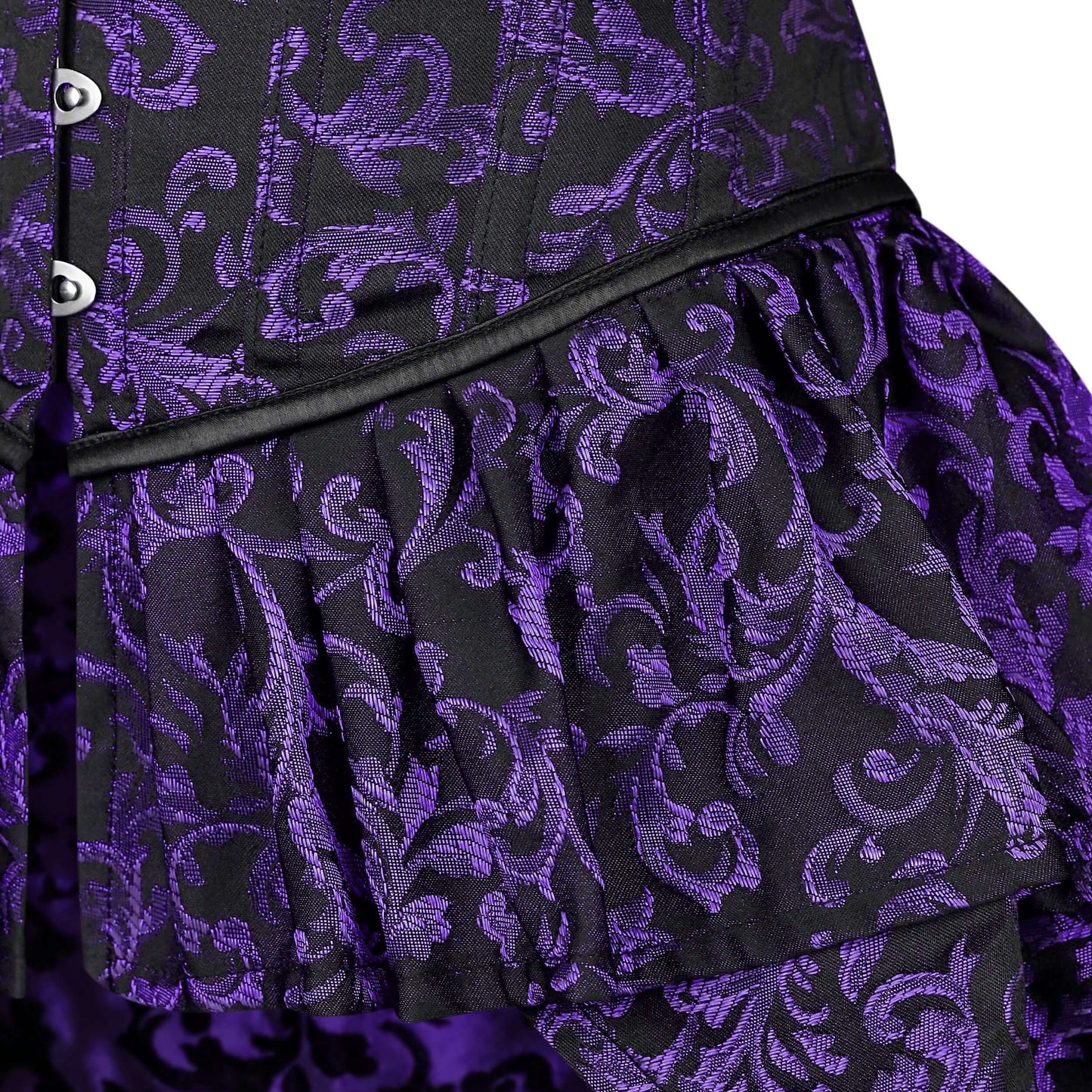 Purple and Black Victorian Brocade Overbust Corset with Bustle Skirt