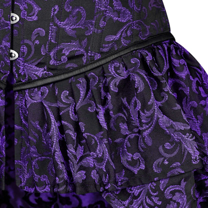 Purple and Black Victorian Brocade Overbust Corset with Bustle Skirt