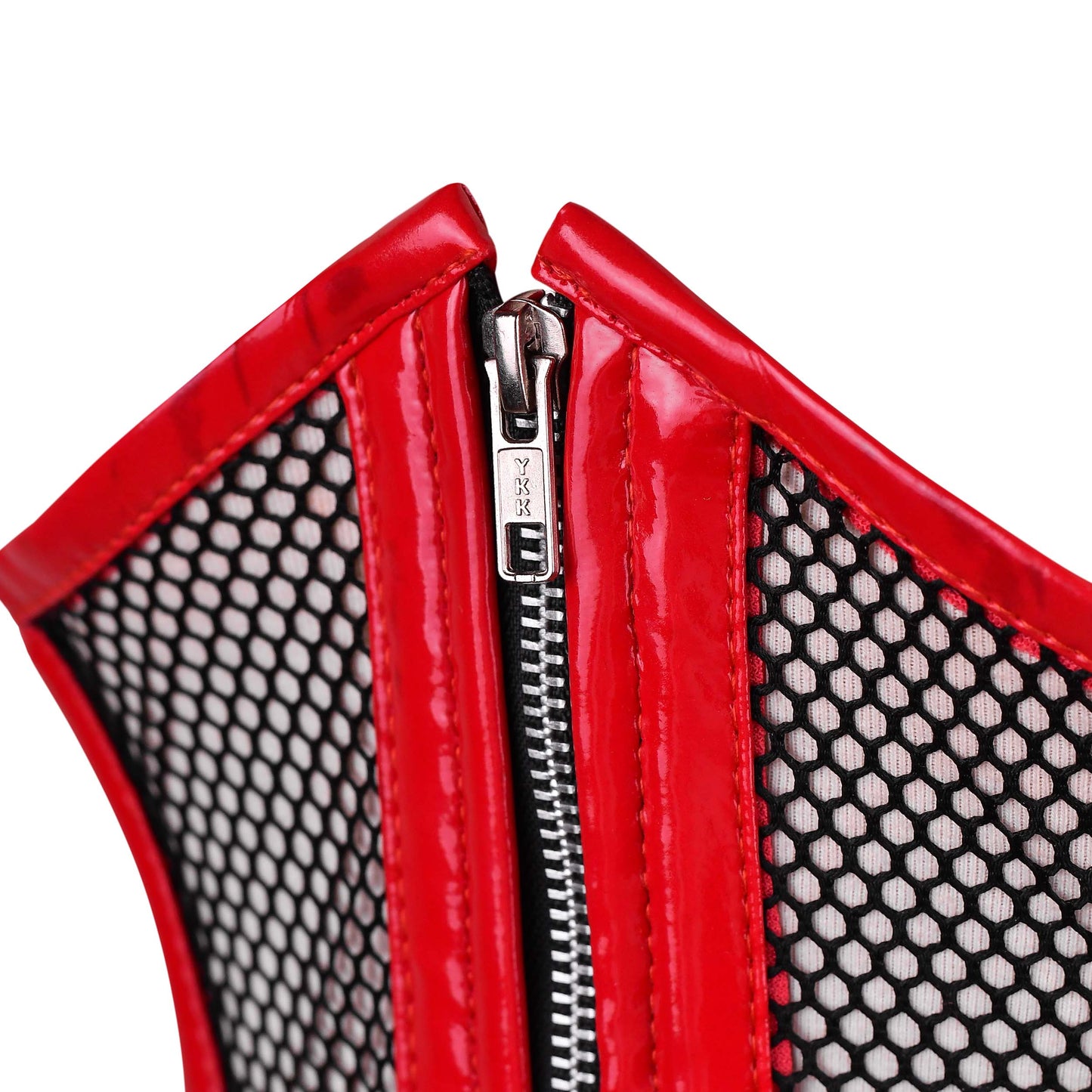 Red and Black Mesh & Leather Overbust Corset