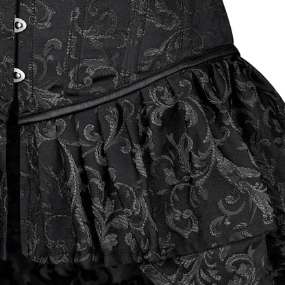 Black and Silver Victorian Brocade Overbust Corset with Bustle Skirt