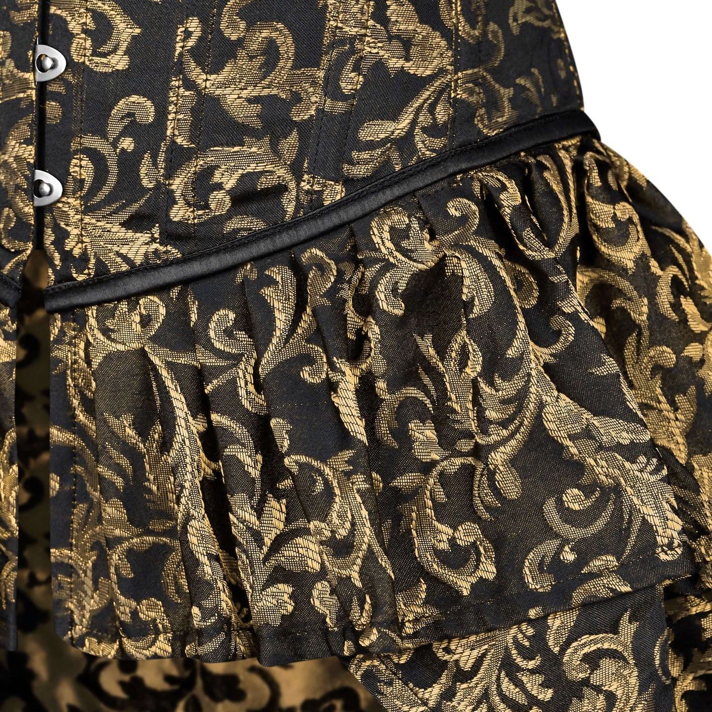 Gold and Black Victorian Brocade Overbust Corset with Bustle Skirt