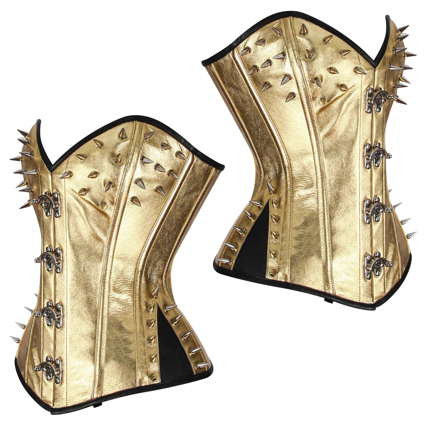 Gold Leather Steampunk Steel Boned Overbust Corset