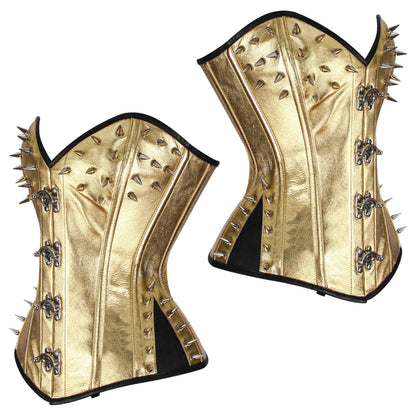 Gold Leather Steampunk Steel Boned Overbust Corset