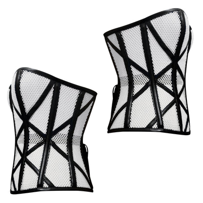 Stylish Overbust Faux/Fishnet Steel boned Corset