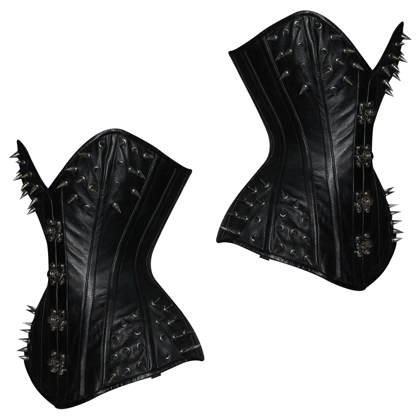Handmade Black Spiked Steampunk Leather Steel Boned Overbust Corset