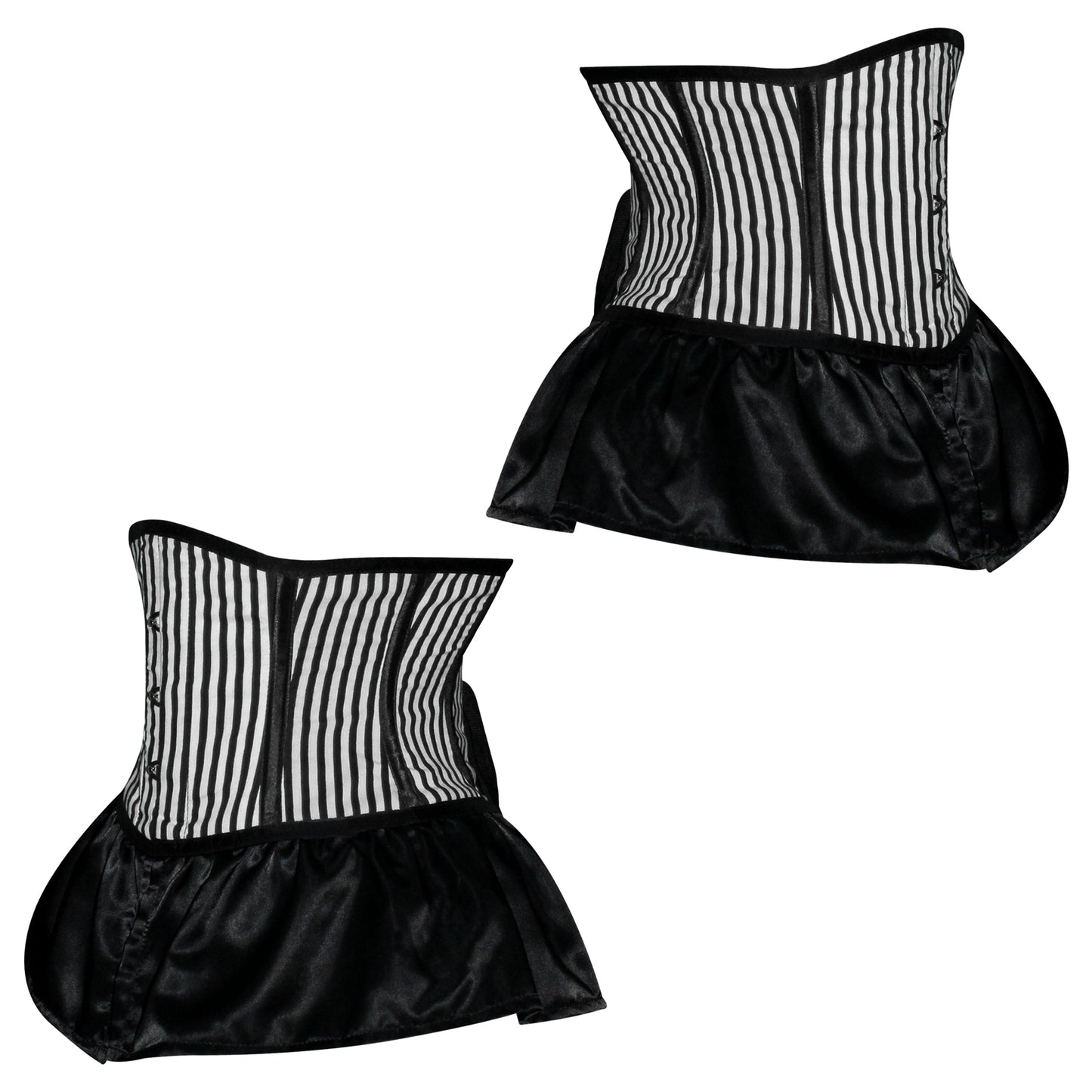 Handmade Black White Pinstripe Satin Steel Boned Underbust Fairy Flare Corset