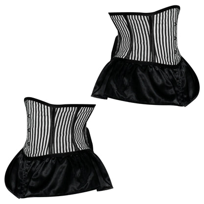 Handmade Black White Pinstripe Satin Steel Boned Underbust Fairy Flare Corset