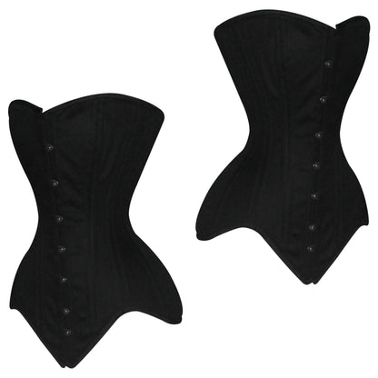 Handmade Black Cotton Steel Boned Overbust Waist Training Corset