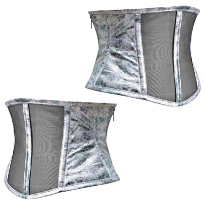 Silver crackle Holographic Sheer Mini Cincher corset/ Waist Trainer Short torso