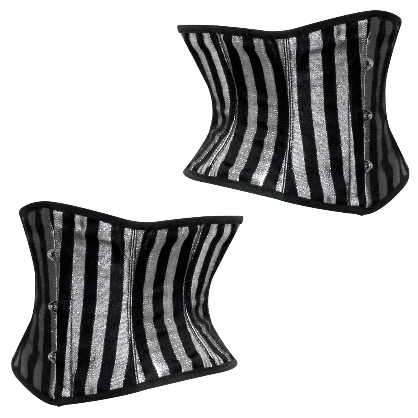 Handmade Silver Black Brocade Steel Boned Mini Cincher Corset