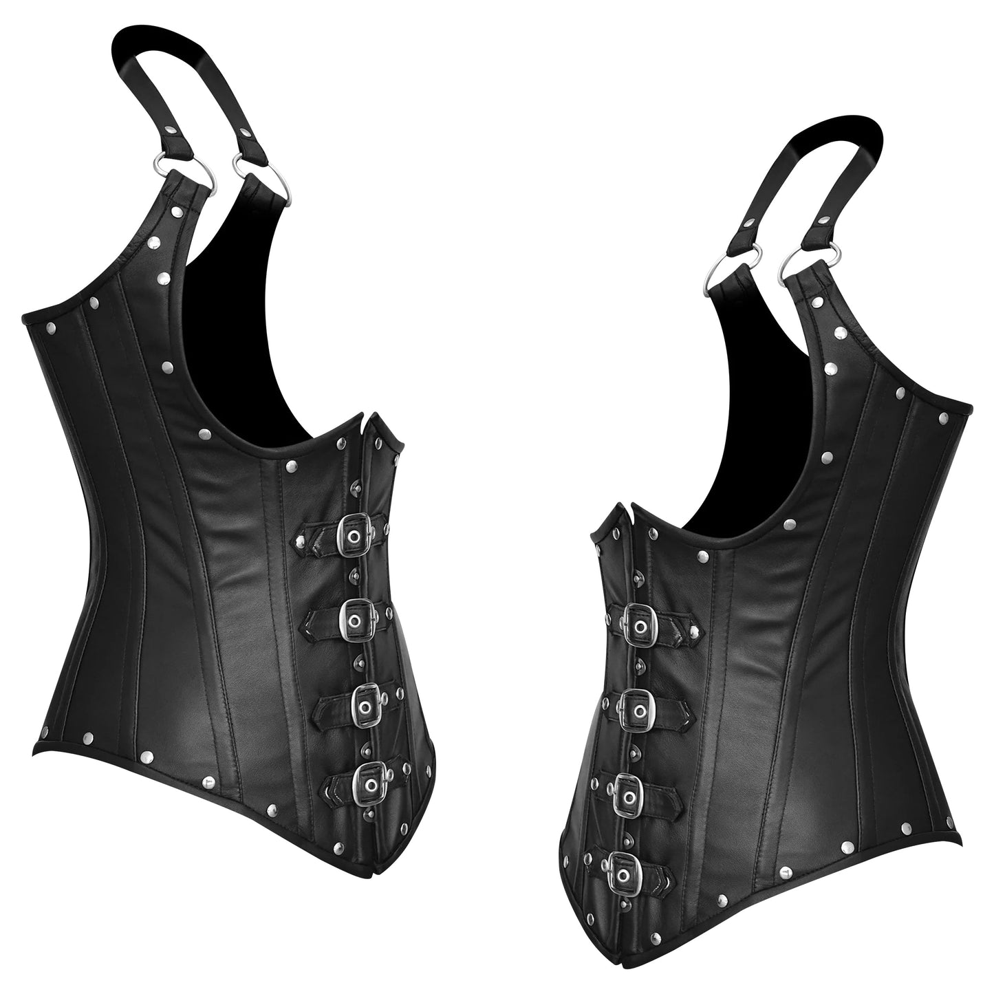 Black Steampunk Leather Steel Boned Underbust Corset