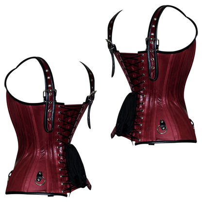 Real Leather Steel Boned Overbust corset w/ Front Zipper Closure