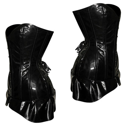 Handmade Black PVC Butterfly Steel Boned Overbust Corset
