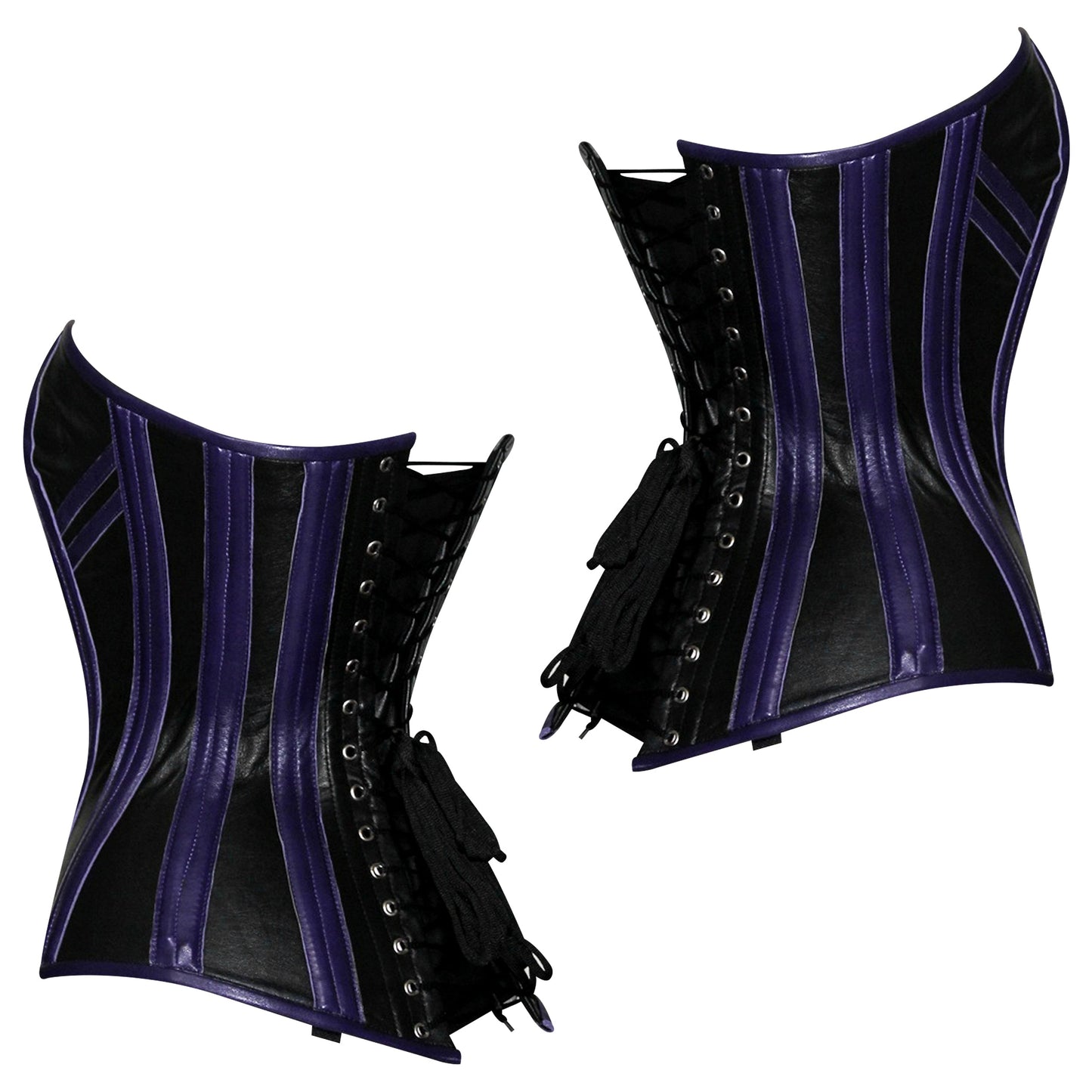 Handmade Black Purple Real Leather Steampunk Steel Boned Overbust Corset