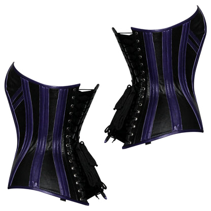 Handmade Black Purple Real Leather Steampunk Steel Boned Overbust Corset