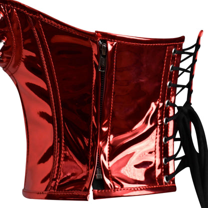 RED Metallic PVC Steel Boned Bustier Top corset w/ Spikes