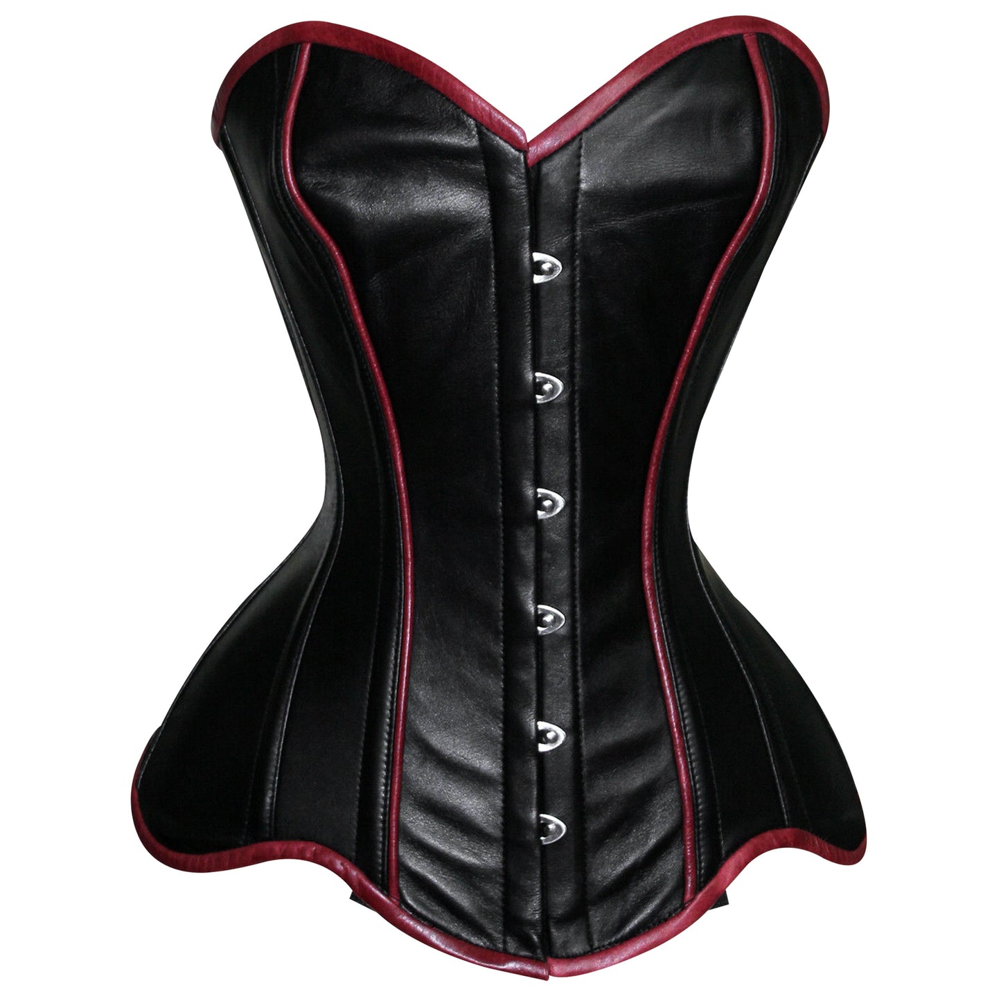 Handmade Black Red Trim Gothic Leather Steel Boned Overbust Corset
