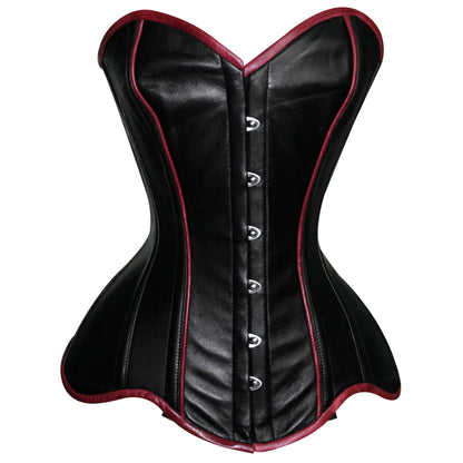 Handmade Black Red Trim Gothic Leather Steel Boned Overbust Corset