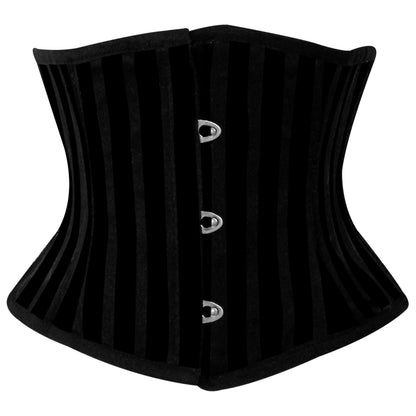 Handmade Silver Black Brocade Steel Boned Mini Cincher Corset
