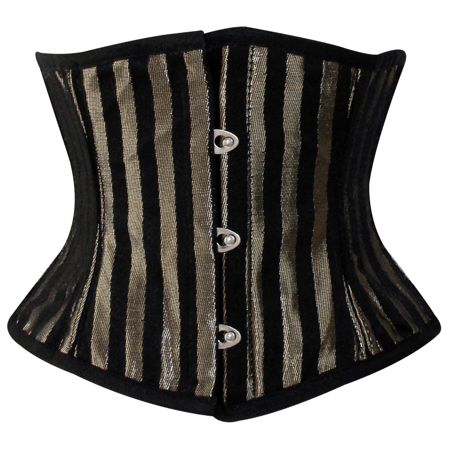 Handmade Silver Black Brocade Steel Boned Mini Cincher Corset