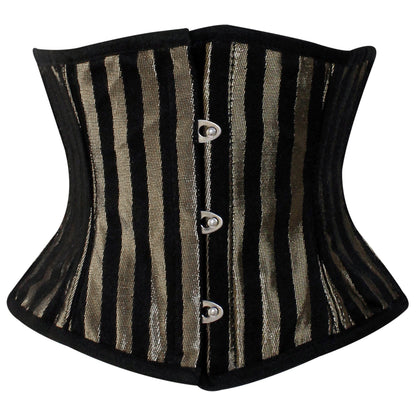 Handmade Silver Black Brocade Steel Boned Mini Cincher Corset
