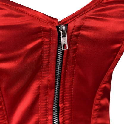 Red Satin Overbust Corset with Steel Boning (Handmade)
