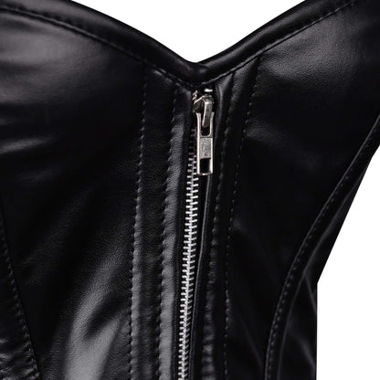 Handmade Black Faux Leather Steel Boned Overbust Corset