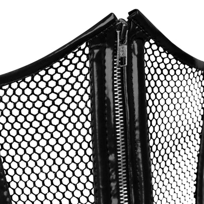 Black PVC Fishnet Underbust Steel Boned Corset